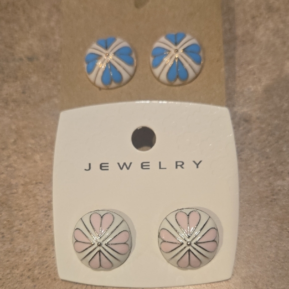 Chloe Accessory Set of Two Pink and Blue Enamel Heart Earrings - Picture 1 of 6